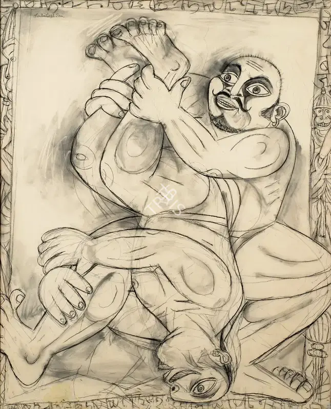 Paritosh Sen (Artist), Wrestlers, 2000, Painting