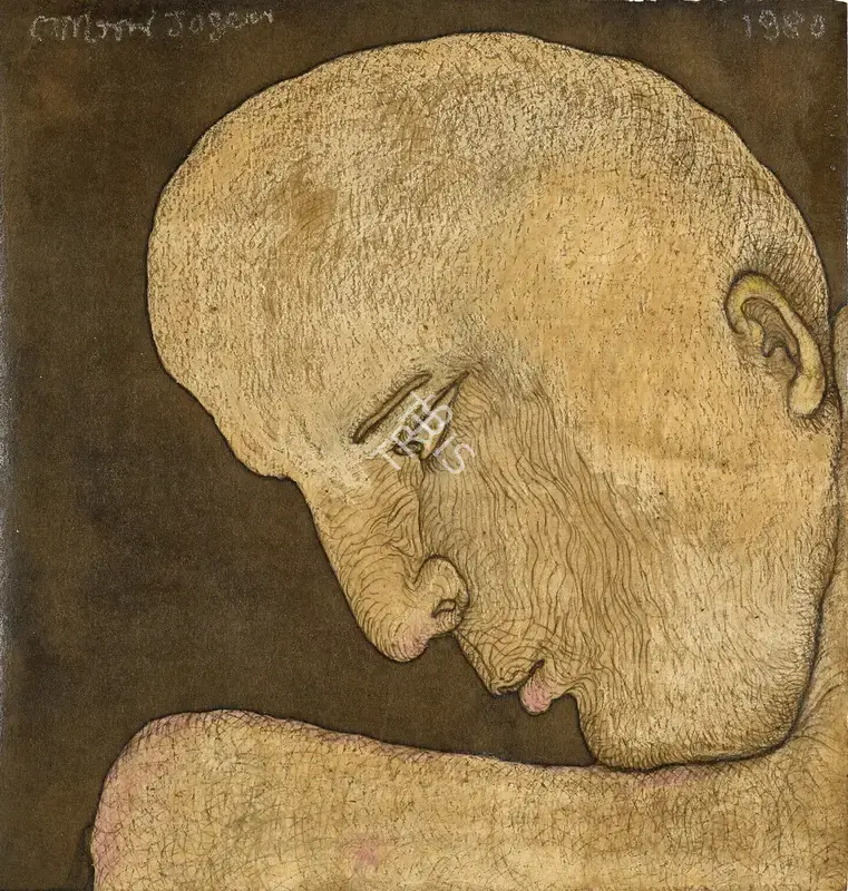 Jogen Chowdhury (Artist), Face of a Man Seen through his Neck, 1980, Painting
