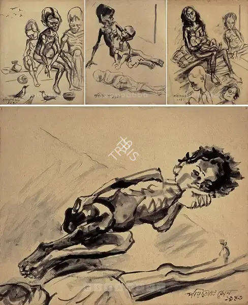 Paritosh Sen (Artist), Bengal Famine, 1953, Painting