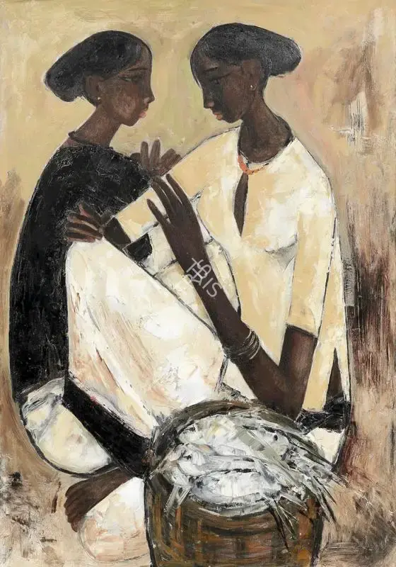 B. Prabha (Artist), Two Fisherwomen, 1966, Painting