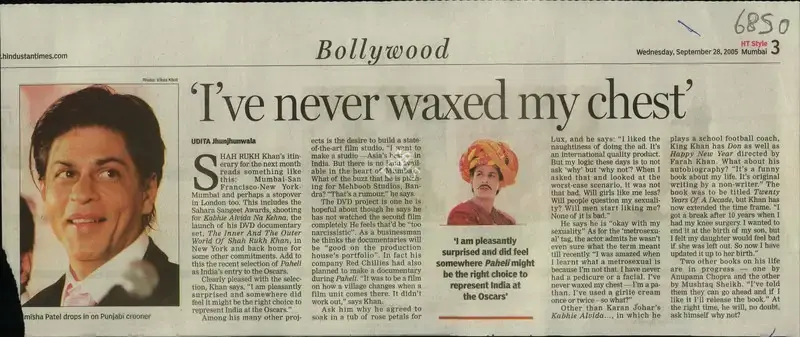 Udita Jhunjhunwala (Reporter), I've never waxed my chest, 2005, Newspaper Clipping