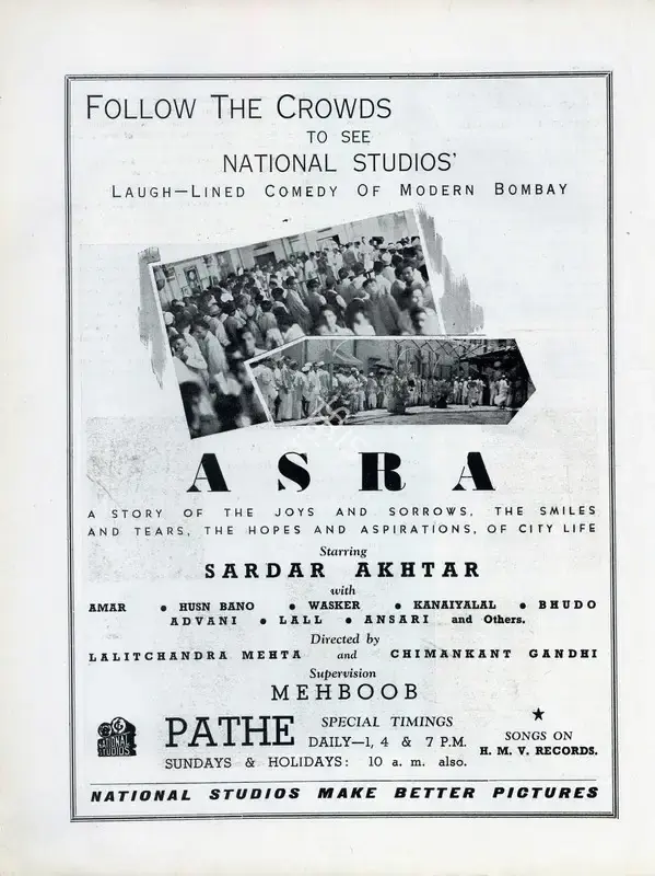 Chimankant Gandhi (Director), Asra, 1941, Advertisement