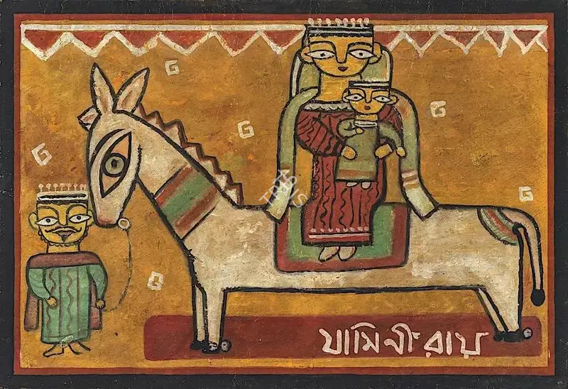 Jamini Roy (Artist), Flight Into Egypt, 1949, Painting