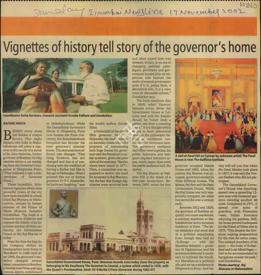 Rajshri Mehta (Reporter), Vignettes of History Tell Story of The Governor's Home, 2002, Newspaper Clipping