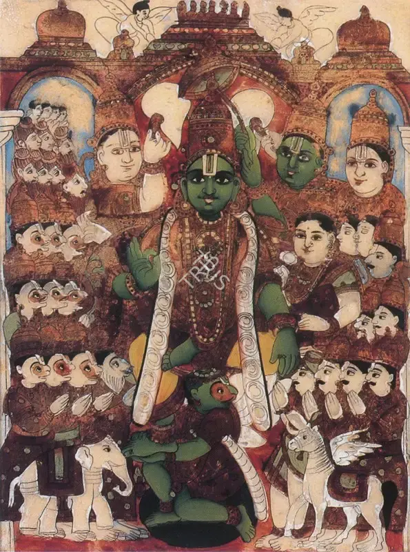 Tanjore School (Artist), Vishnu and Rama with Devotees, 1910, Painting