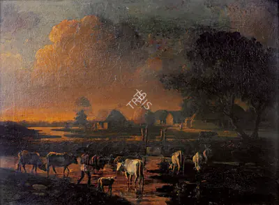 Hemendranath Mazumdar (Artist), Village Scene, 1919, Painting