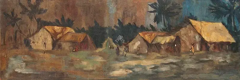 Sailoz Mookherjea (Artist), Village Scene, 1941, Painting