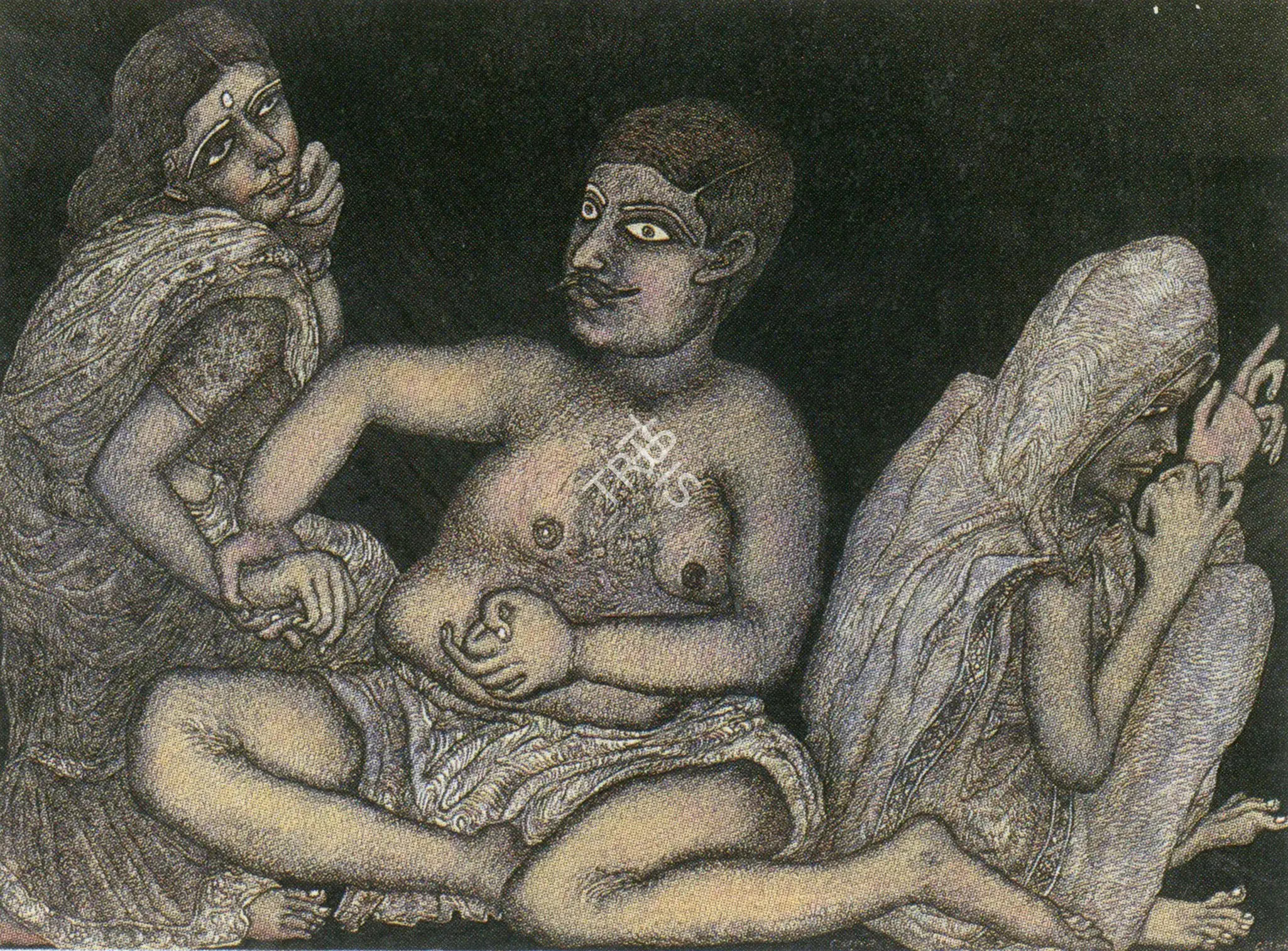 Chowdhury, Jogen (Artist). Man and two Women, n.d. | Drawing, So.Bom/26.03.89