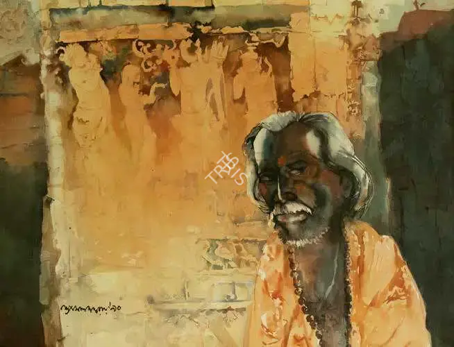 Shyamal Dutta Ray (Artist), Sadhu (Verso Figures), 1966, Painting