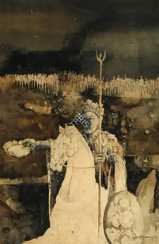 Ray, Shyamal Dutta (Artist). King With A Broken Bowl, 1978 | Painting, Os.Mum/19.01.08, 2008 · Osian's
