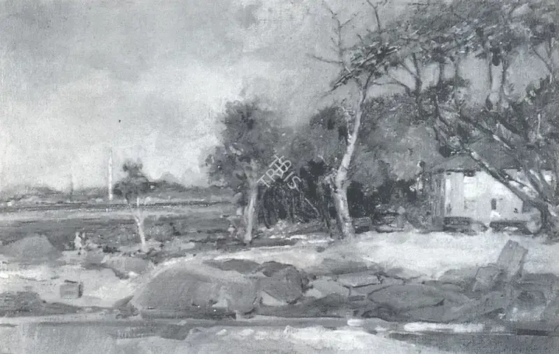 A.X. Trindade (Artist), A Mahim Landscape with Red House, 1930, Painting