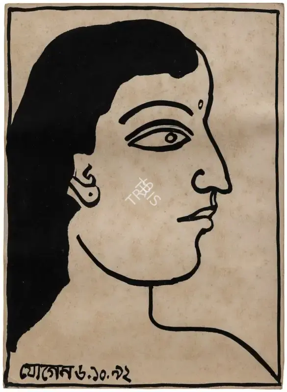 Jogen Chowdhury (Artist), Untitled (Face of a Woman with Black Hair), 1992, Painting