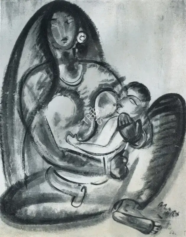 Dinkar Kowshik (Artist), Mother and Child, Painting