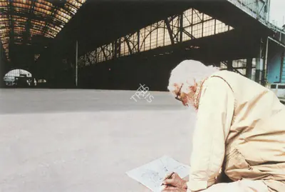 (Photographer). Husain Sketching for the set of Meenaxi. Photographic Still, 0 | Contemporary Photograph, Maqbool Fida Husain, 2008 | Photography | 00501655