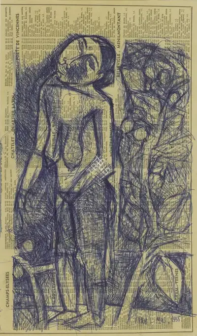 S.H. Raza (Artist), Untitled (Double-side drawing), 1955, Drawing
