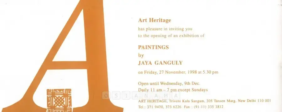 Jaya Ganguly (Artist), Paintings by Jaya Ganguly, 1998, Solo Exhibition Invitation