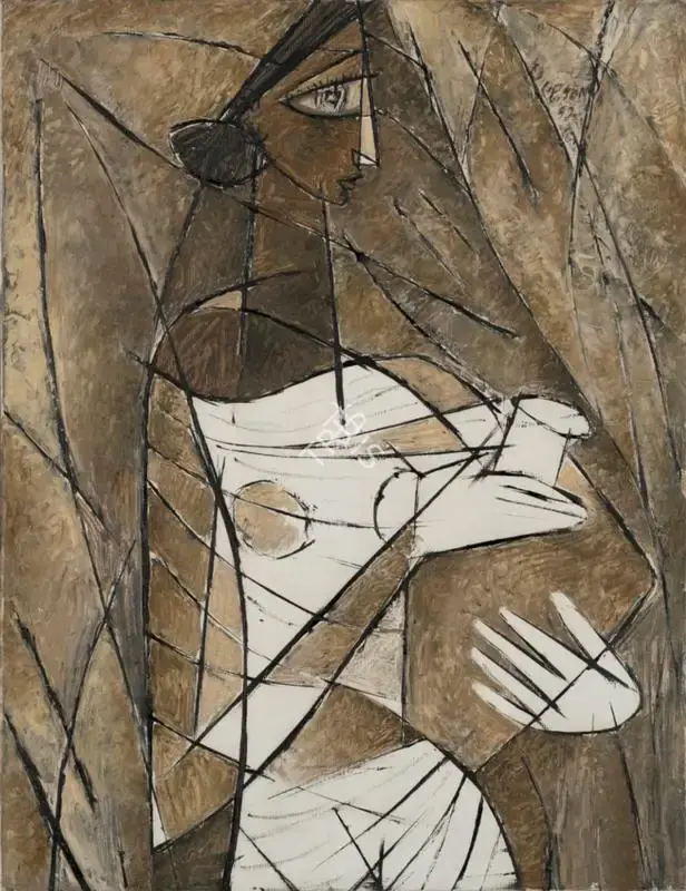 Sen, Paritosh (Artist). Untitled (Portrait Cubist de Femme a la Cruche), 1952 | Painting, Sa.Onl/28.03.19, 2019 · Saffronart