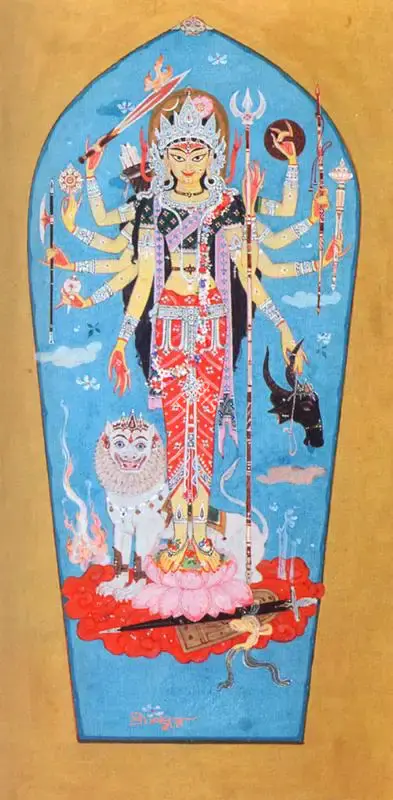 S.N. Aich (Artist), Durga, Painting