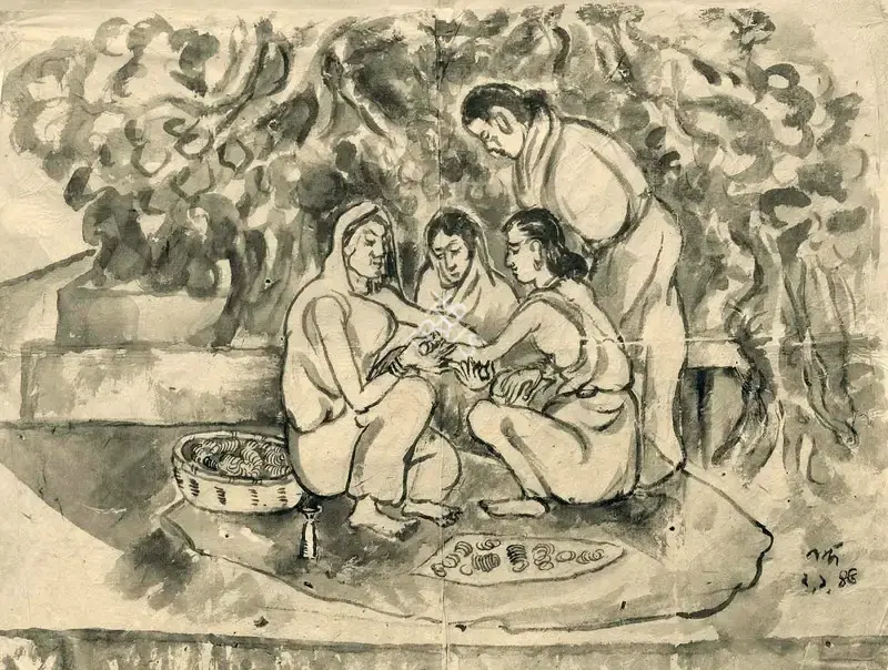 Bose, Nandalal (Artist). Bangle Seller, 1945 | Drawing, 2016 · Pundole