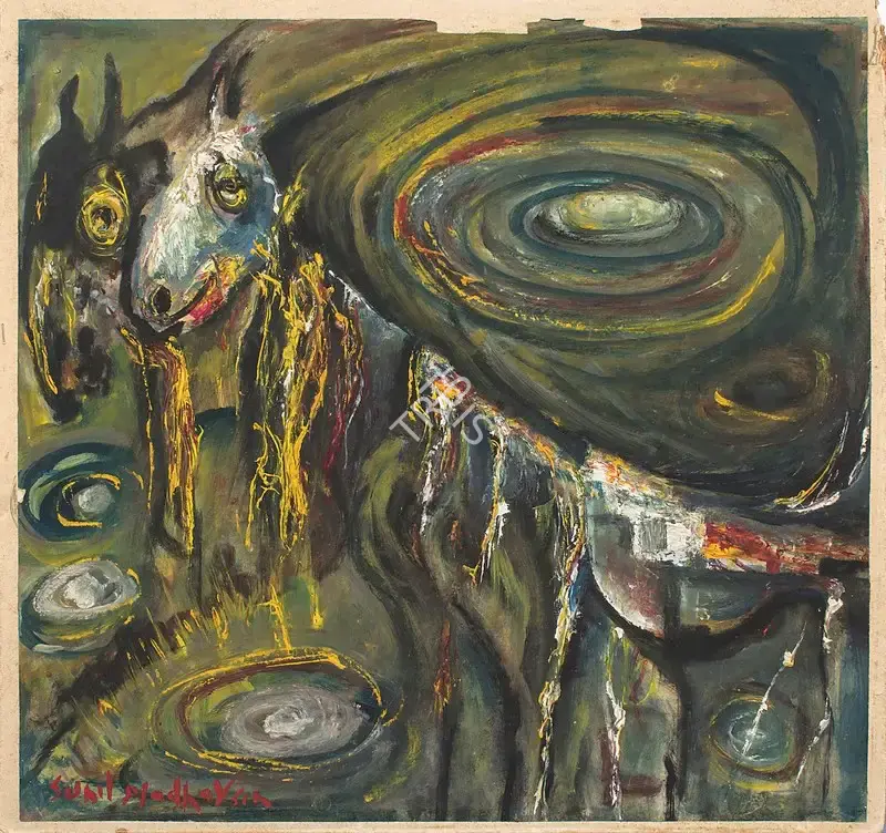 Sunil Madhav Sen (Artist), Two Goats, Painting