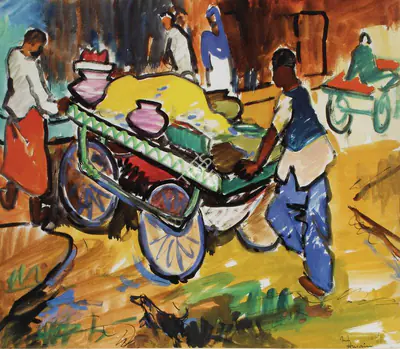 M.F. Husain (Artist), Market Barrow, 1948, Painting