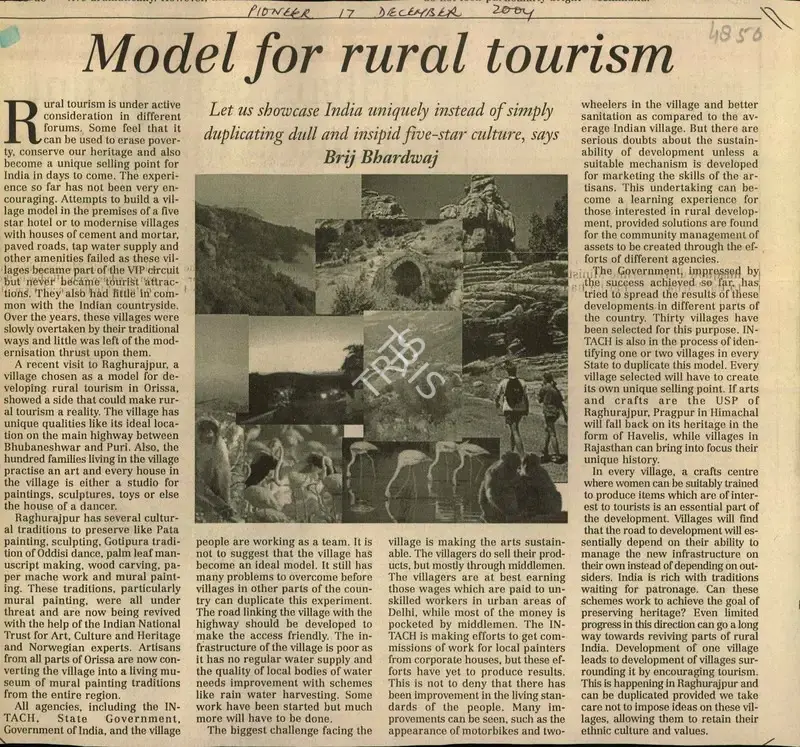 Brij Bhardwaj (Reporter), Model for Rural Tourism, 2004, Newspaper Clipping