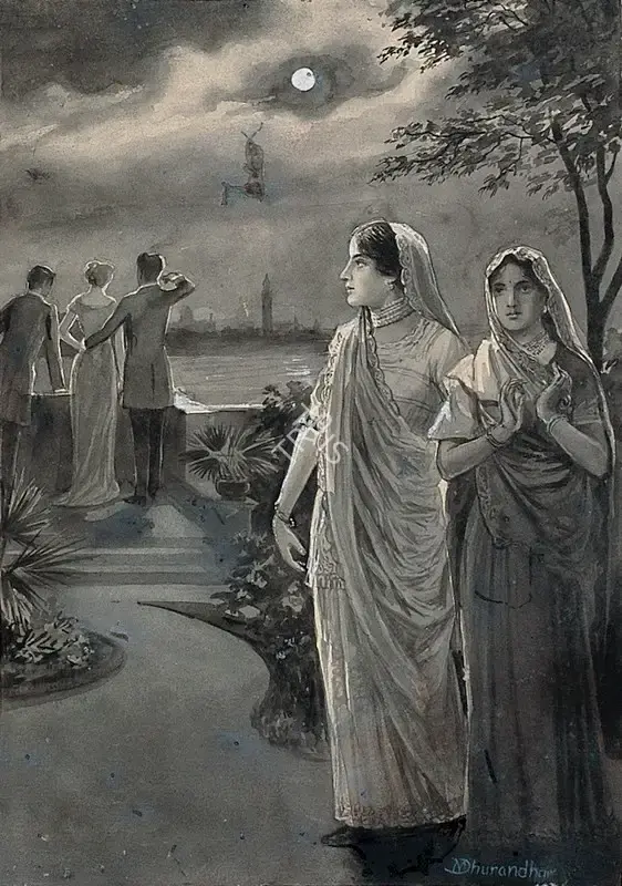 M.V. Dhurandhar (Artist), Man and Seated Woman, Painting