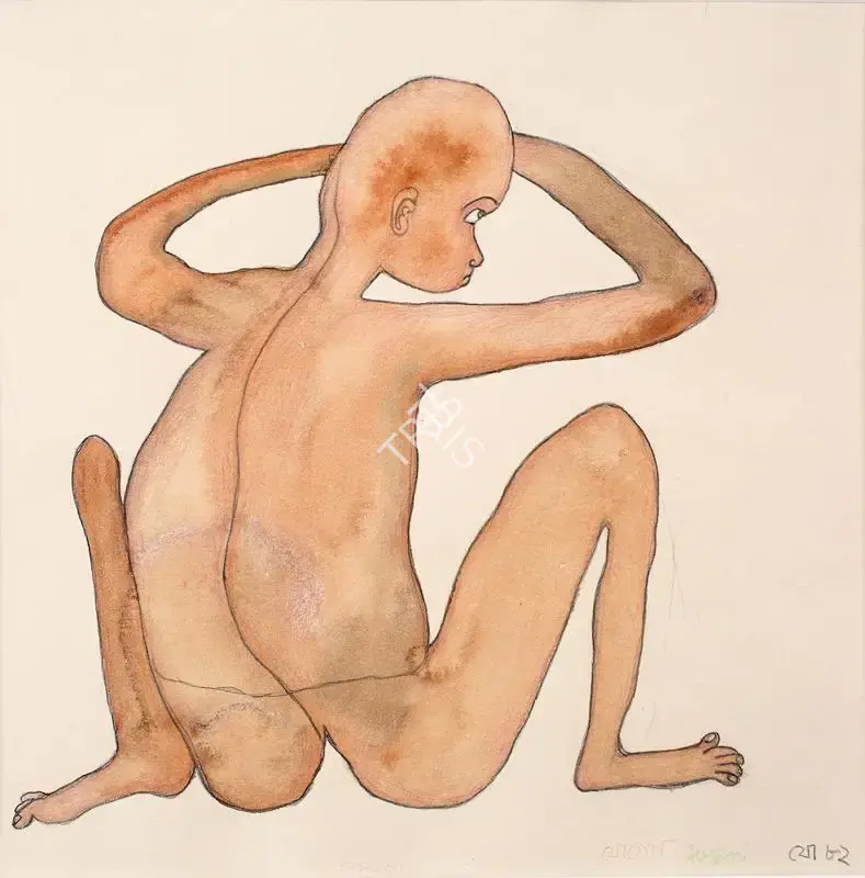 Jogen Chowdhury (Artist), Squatting man, 1982, Painting