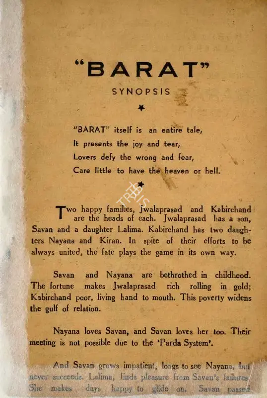 Gunjal (Director), Barat, 1942, Song-Synopsis Booklet