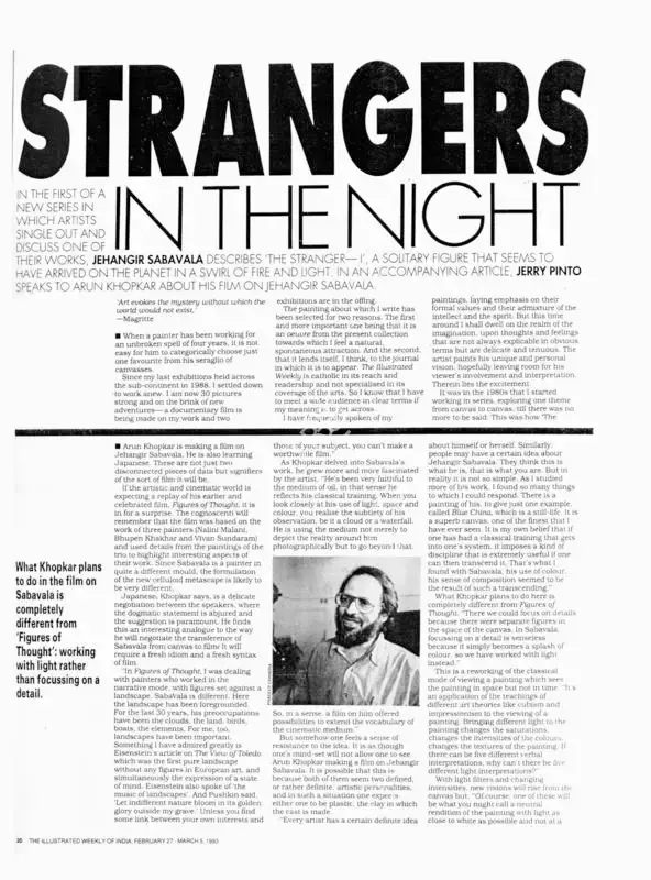 Jerry Pinto (Writer), Strangers in the night, 1993, Magazine Clipping