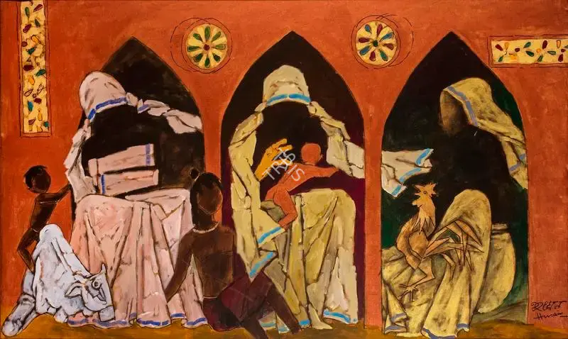 M.F. Husain (Artist), Trinity of Mother Teresa, 1989, Painting