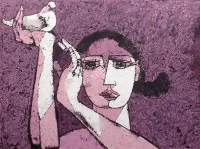Jamil Naqsh (Artist), Untitled (Woman with Dove), 2001, Painting