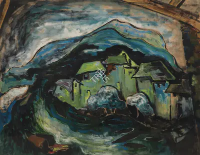 Gade, H.A. (Artist). Untitled (Landscape Kashmir), n.d. | Painting, Sa.Mum/13.03.24, 2024 · Saffronart