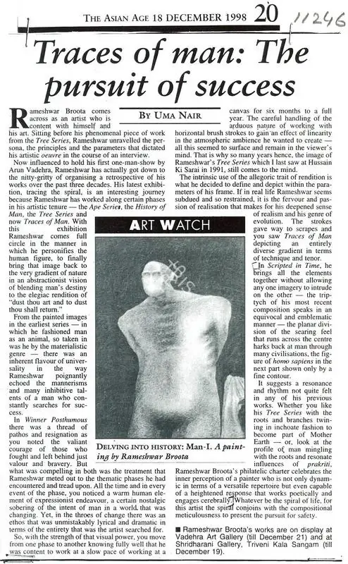 Dr. Uma Nair (Writer), Traces Of Man: The Pursuit of Success, 1998, Newspaper clipping