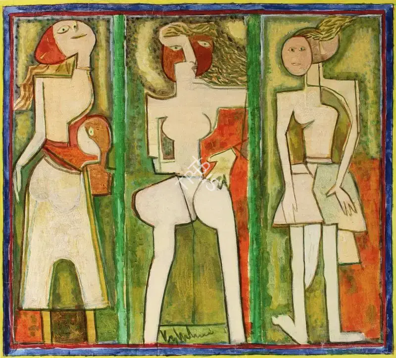 K.S. Kulkarni (Artist), Three Sisters, 1977, Painting