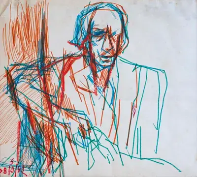 Somnath Hore (Artist), Untitled (Self-Portrait), 1982, Painting