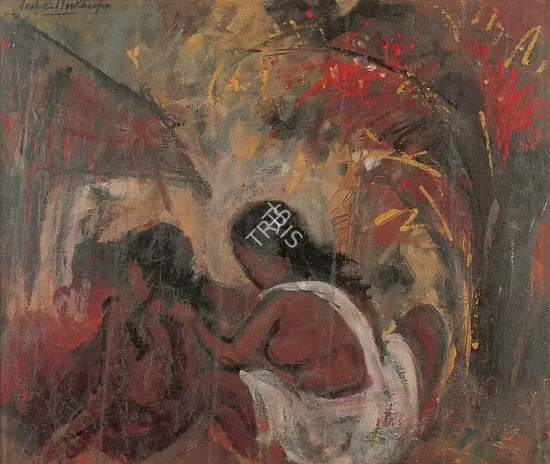 Sailoz Mookherjea (Artist), Mother & Child, 1955, Painting