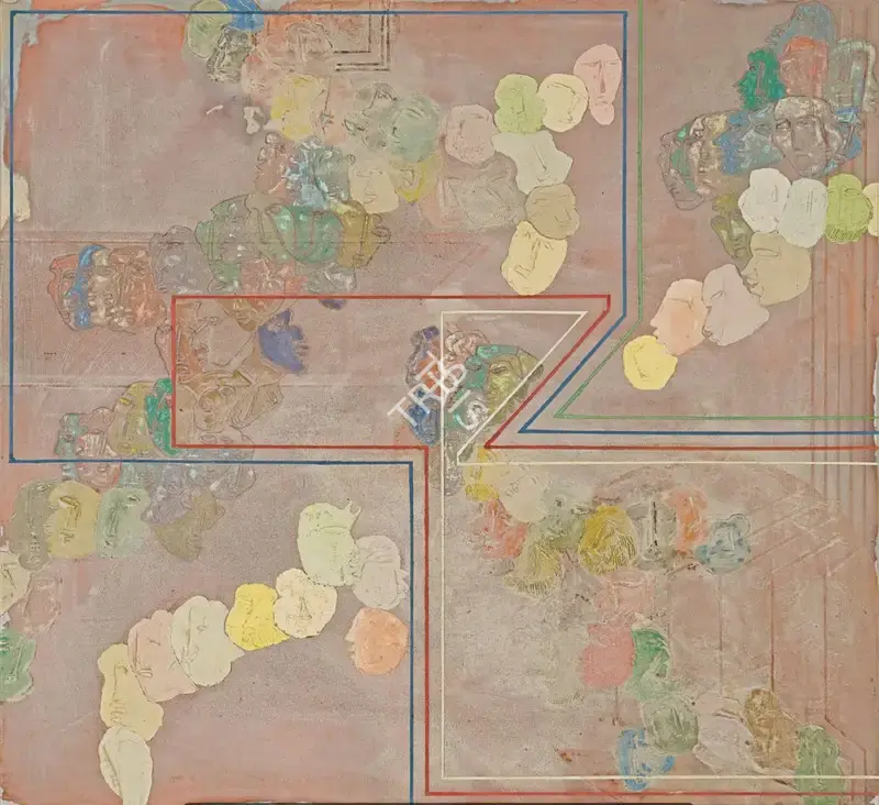 Mohan Samant (Artist), Untitled: Heads in a Triangle, 1973, Painting