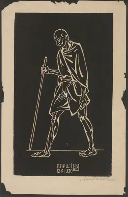 Nandalal Bose (Artist), Bapuji, 1930, Graphic Art