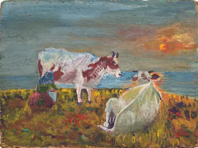 Jamini Roy (Artist), Animals (Recto); Still Life (Verso), 1929, Painting
