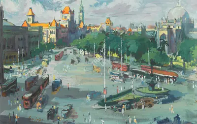 S.H. Raza (Artist), Bombay Street Scene, 1949, Painting