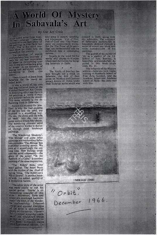 A World of mystery in Sabavala's art, 1966, Newspaper Clipping