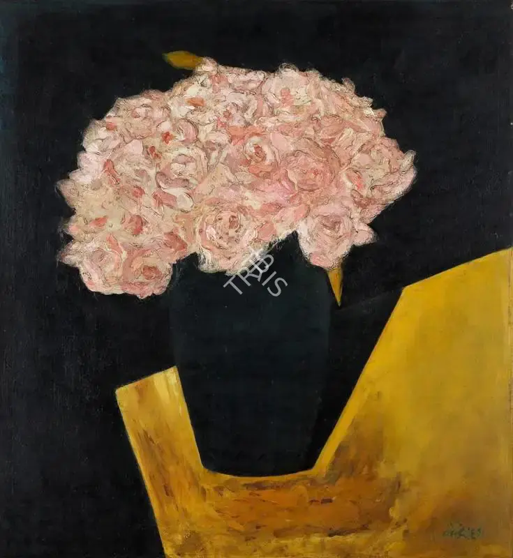 N.S. Bendre (Artist), Black Flower Vase, 1961, Painting