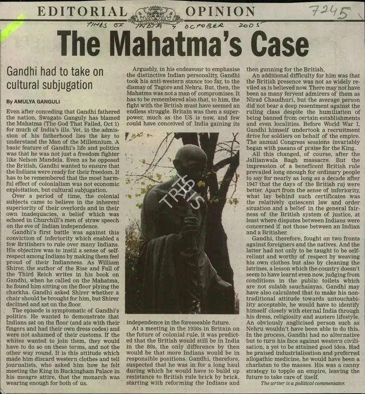 Amulya Ganguli (Reporter), The Mahatma's Case, 2005, Newspaper Clipping