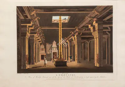 I.C. Stadler (Printmaker), A Choultry. A place of worship carved out of rock, 1803, Aquatint
