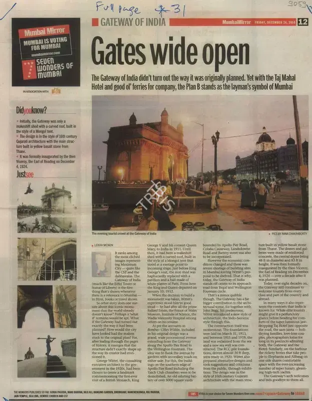 Lekha Menon (Reporter), Gates wide open, 2010, Newspaper Clipping