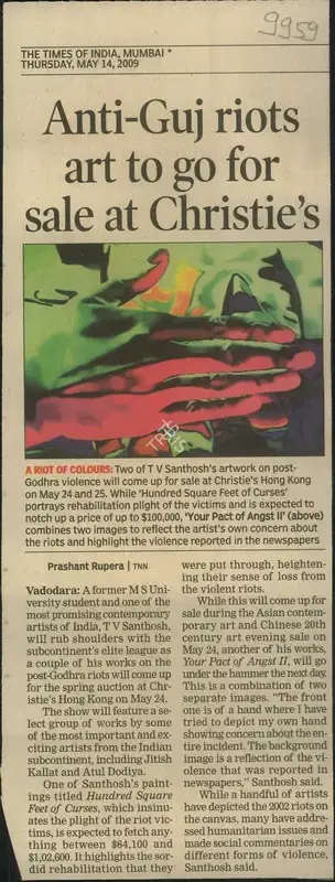 Prashant Rupera (Reporter), Anti-Guj Riots Art to Go For Sale at Christie's, 2009, Newspaper Clipping
