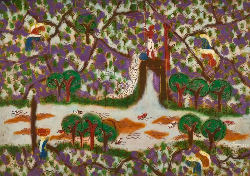 Ratan Parimoo (Artist), Untitled (Rice Fields in Kashmir), 1958, Painting