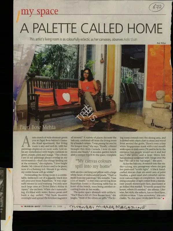 Pal Pillai (Reporter), A Palette Called Home, 2006, Newspaper Clipping