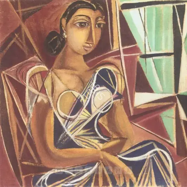 George Keyt (Artist), Woman In A Blue Sari, 1945, Painting